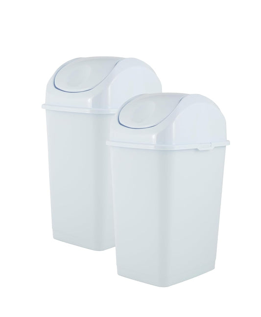 Superio Medium Trash Can with Lid 4.5 Gallon Plastic Swing Top Garbage Can Slim Waste Bin for Under Sink/Cabinet, Laundry Room, Kitchen, Office, Bedroom, Bathroom, College Dorm, 18 Qt, White, 2