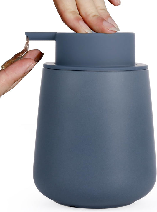 INGOFIN Ceramic Lotion Dispenser - 12oz Refillable Liquid Hand Soap Dispenser Bathroom, Modern Dish Soap Dispenser with Pump for Kitchen, Matte Blue