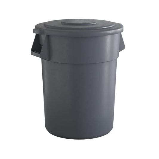 55 Gallon Gray Round Commercial Trash Can with Lid