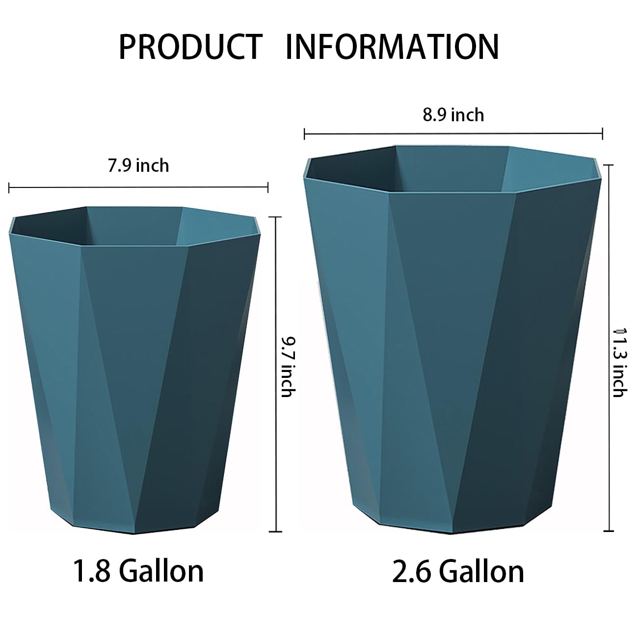 Small Trash Can 2 Pack Bathroom Garbage Can 2.6 Gallon Waste Basket for Dorms Bedrooms Offices, Blue