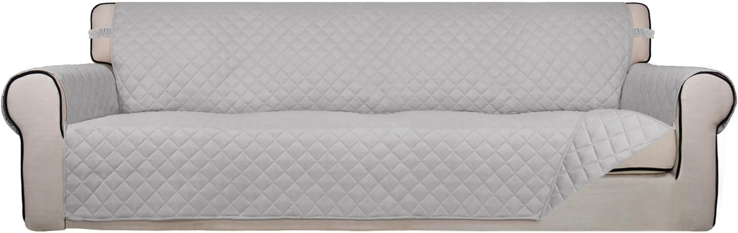 PureFit Reversible Quilted Sofa Cover, Water Resistant Slipcover Furniture Protector, Washable Couch Cover with Non Slip and Elastic Straps for Kids, Dogs, Pets (XX Large, Light Gray/Light Gray)