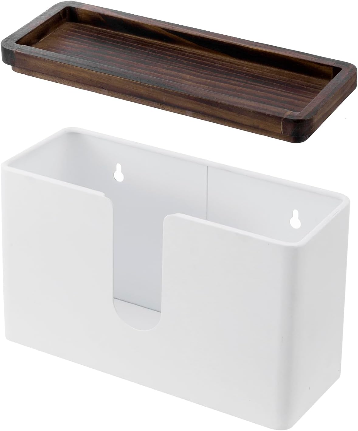 MyGift Deluxe Modern Matte White Metal Folded Commercial Paper Towel Holder with Rustic Burnt Solid Wood Tray Lid, Wall Mounted Trifold Multifold Z Fold Disposable Napkin Dispenser