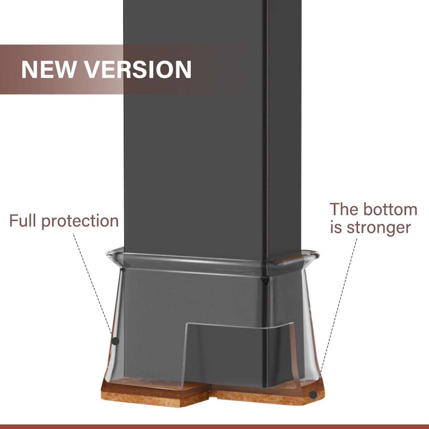 Chair Leg Floor Protectors Rectangle Chair Leg Protectors for Hardwood Floors Silicone Caps Felt Furniture Pads Covers Anti-Scratch Reduce Noise 16 Pack Clear Fit Perimeter 5" to 5‑7/8"