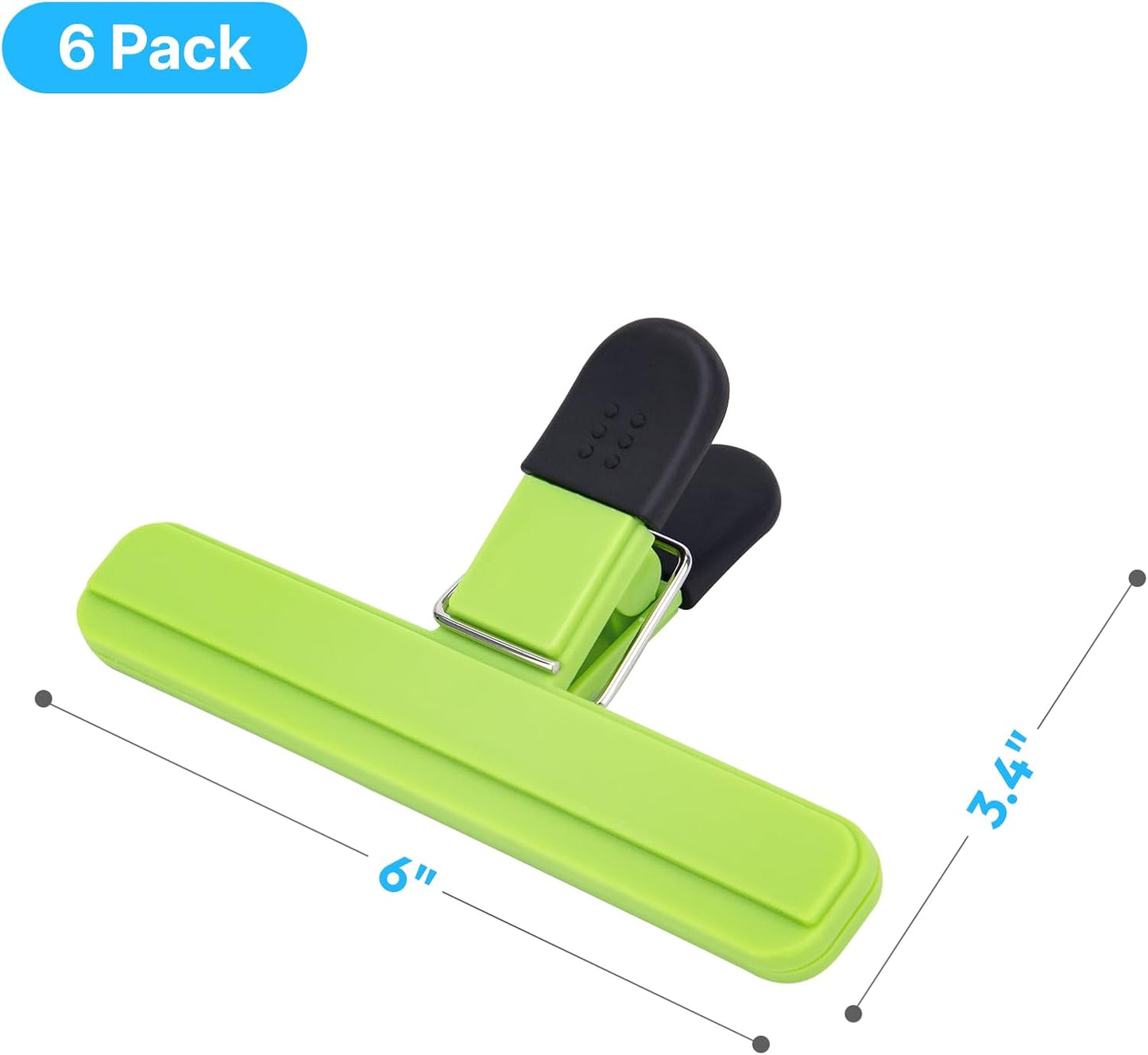 OWLKELA Chip Clip, 6 Pack Colors Wide Open Bag Clips for Food Storage, Heavy Duty Seal Grips Plastic Food Clips for Snack, Food Packages (6 inch x 3.4 inch)