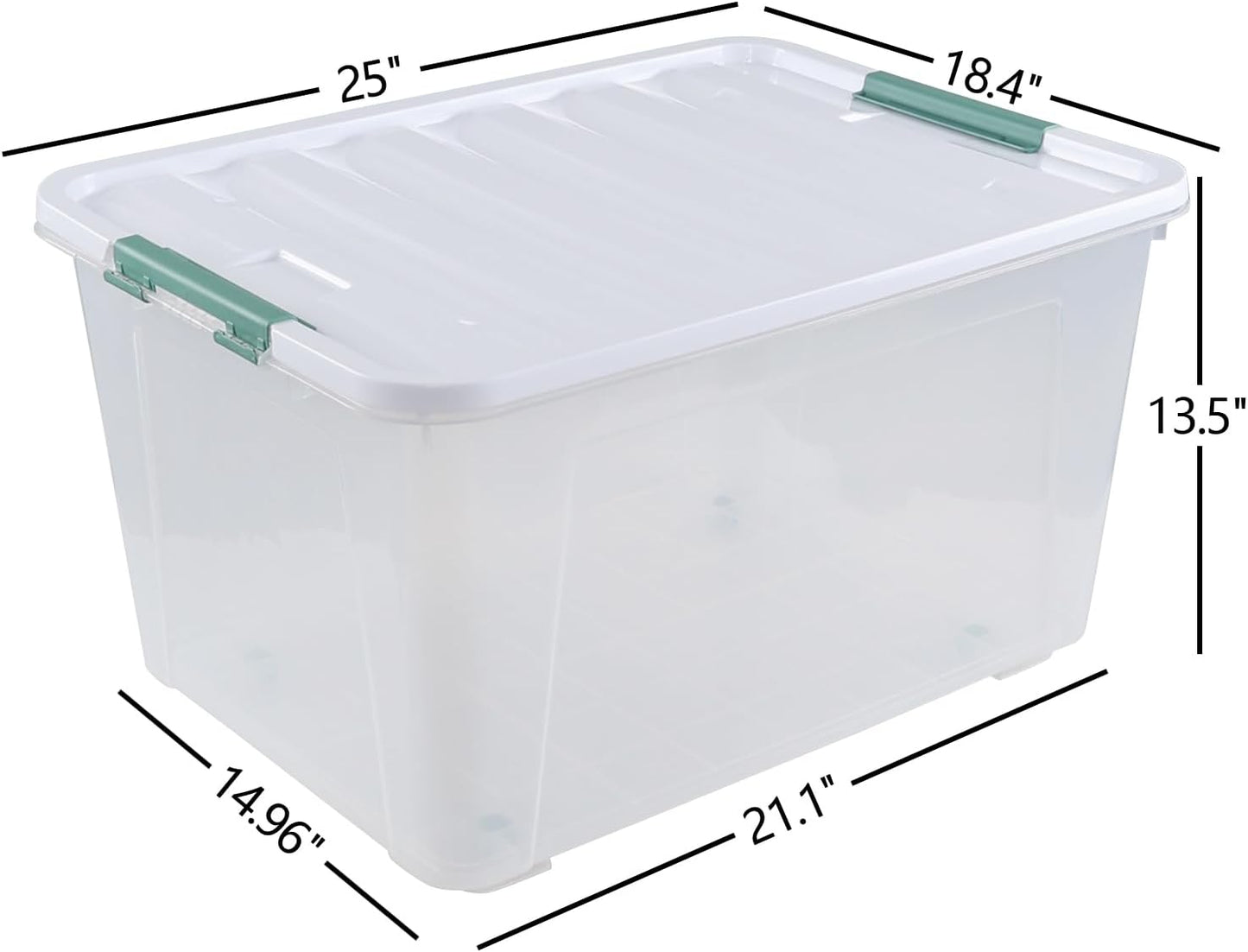 80 L Large Clear View Plastic Storage Bin with Lid and Secure Latching Buckles, 4-Pack Wheeled Clear Storage Boxes