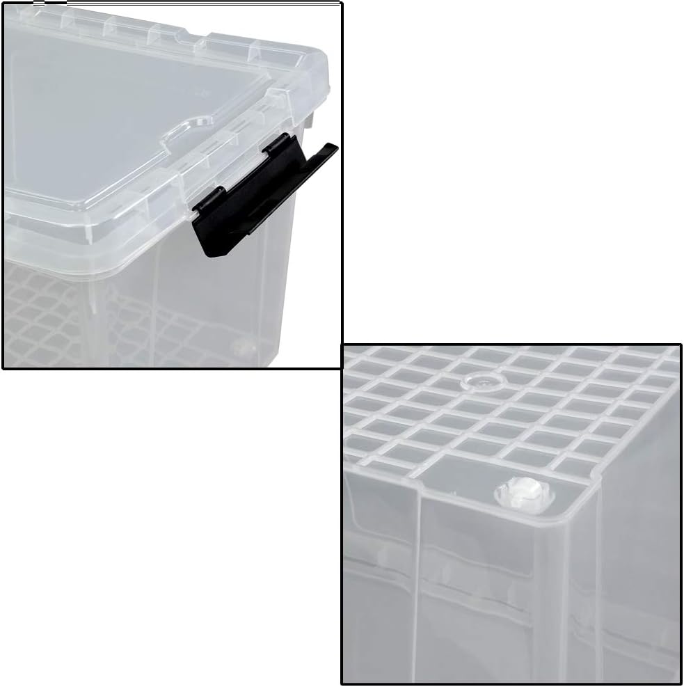 Ggbin 4 Packs 50 Quart Plastic Container Bin with Lids, Latching Storage Box with Wheels, Clear