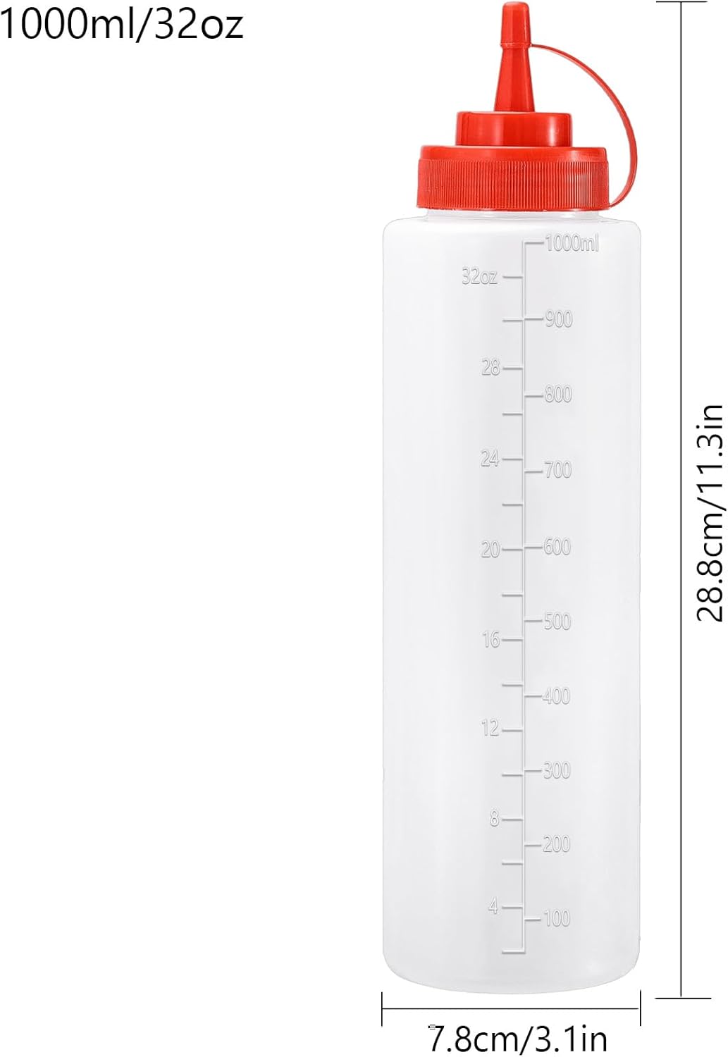 Condiment Squeeze Bottles Ketchup Dispenser, 4 Pack 32oz Squeeze Bottles for Liquids, Plastic Sauce Bottle with Cap Lid, Squirt Bottles for Sauces Liquids BBQ Dressing Pancake Art