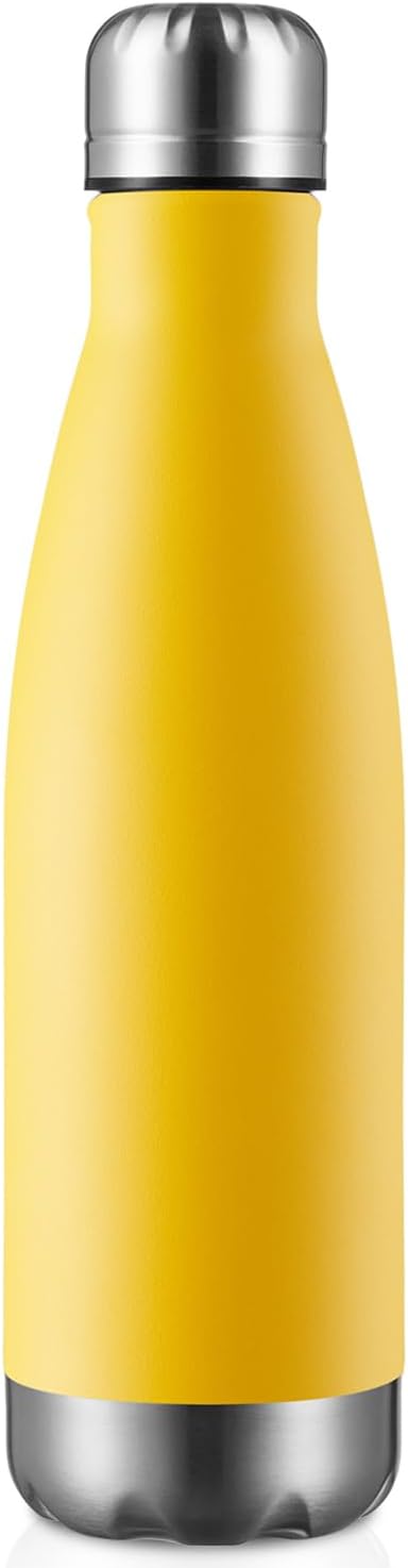 MEWAY 17oz Sport Water Bottle Vacuum Insulated Stainless Steel Leak-Proof Double Wall Cola Shape Water Bottle,Keep Drinks Hot & Cold(Yellow,1 Pack)