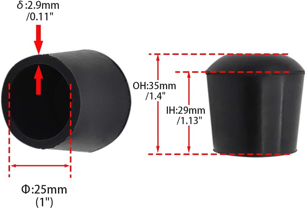 Flyshop Furniture Table Covers Non-Slip Durable Rubber Leg Tips Chair Leg Caps Floor Protector Round Black 4PCS Size 25mm, 1"