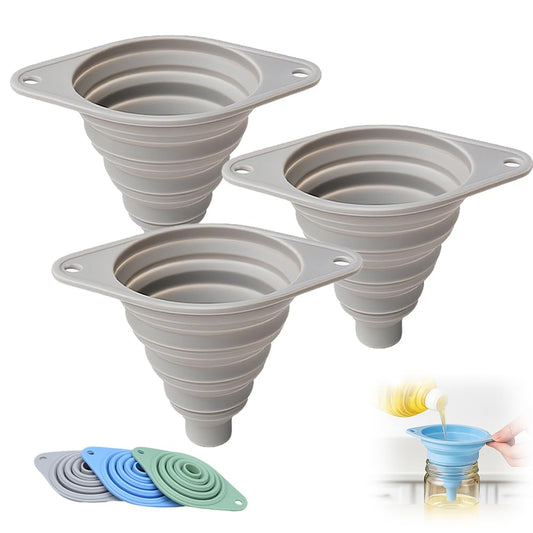 Kitchen Funnel Set 3 Pack, Collapsible Silicone Funnels for Filling Water Bottles & Small Bottles | Food-Grade, Easy Clean & Space-Saving (Gray)
