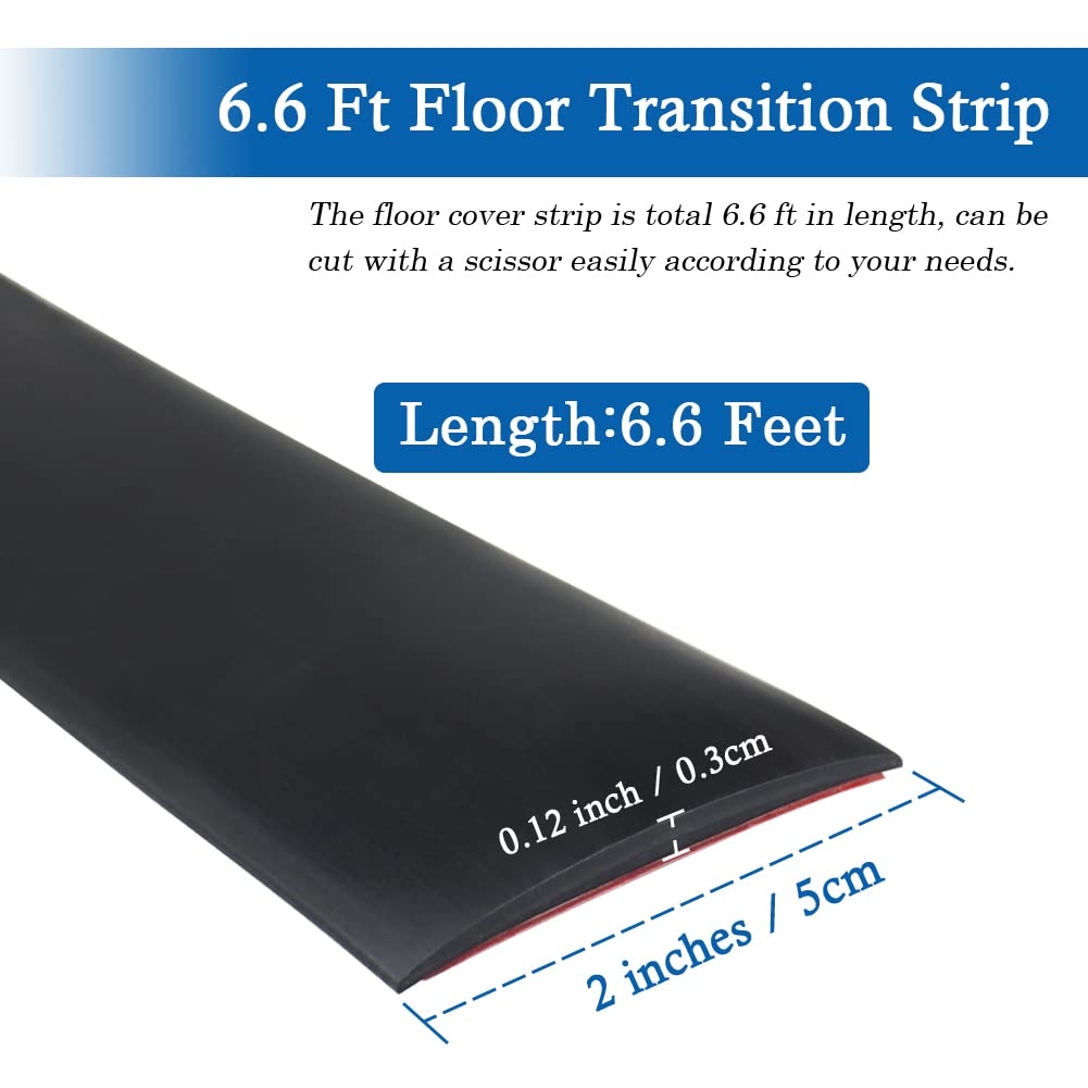 Floor Transition Strip Self Adhesive Floor Cover Strips Laminate 2" Wide Vinyl Flat Divider Transitions (5cm, 6.56Ft, Black)