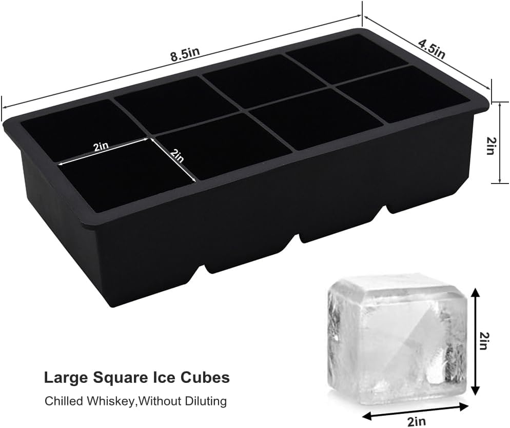 Bangp Large Ice Cube Tray for Whiskey,2 Pack Stackable Big Ice Cube Molds Make 16 Big Whiskey Ice Cubes,Easy Release Square Ice Cube Maker for Cocktails,Whiskey,Soups and Frozen Treats