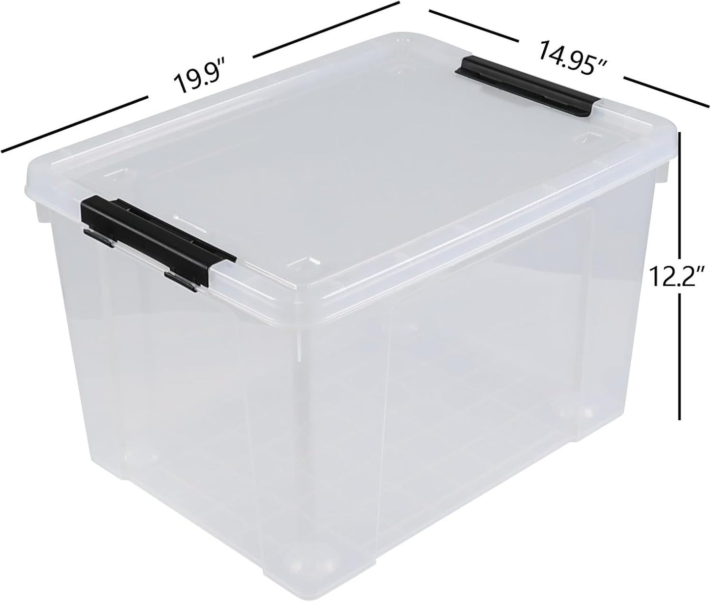 50 L Large Plastic Storage Bins with Latching Lids and Wheels, 4-Pack Clear Stackable Boxes for Closet, Garage