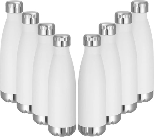 VEGOND 17oz Stainless Steel Water Bottles Bulk, Reusable Metal Sports Water Bottle Keeps Drink Hot and Cold, BPA Free Double Wall Vacuum Cola Shape Insulated Water Bottles for Camping Gym, 8 Pack