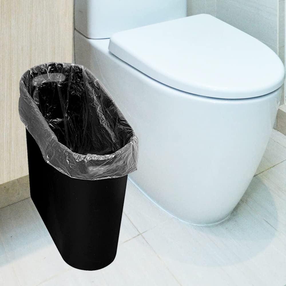 Small Trash Can Plastic Bathroom Wastebasket 3.2 Gallon Slim Garbage Container Bin with Handle for Home Kitchen Bathroom Bedroom Office, 2 Pack (Black)