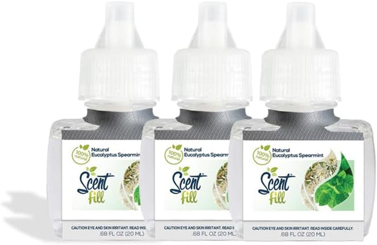 Scent Fill 100% Natural Eucalyptus Spearmint Plug in Air Freshener, Scented Oil Refills, 3 Refills