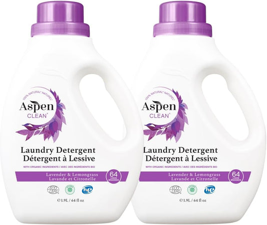 AspenClean Natural Laundry Detergent Lavender & Lemongrass - 100% Natural, Organic, HE Liquid Laundry Detergent - Vegan, Cruelty-Free, Biodegradable - Safe for Babies, Pets & Kids - EWG Certified (2