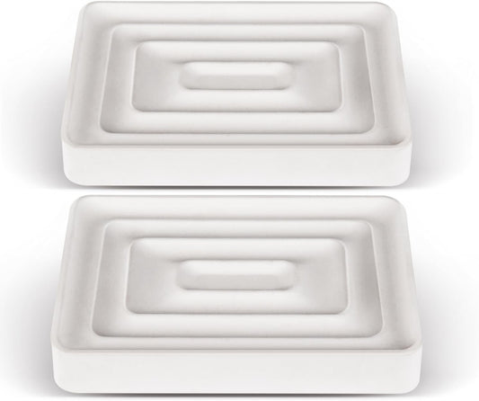 2 Pack Diatomite Soap Trays, Fast Drying Stone Soap Dishes, Natural Diatomaceous Earth Soap Holders, Quick-Dry Rectangular Soap Savers for Bath & Kitchen, White