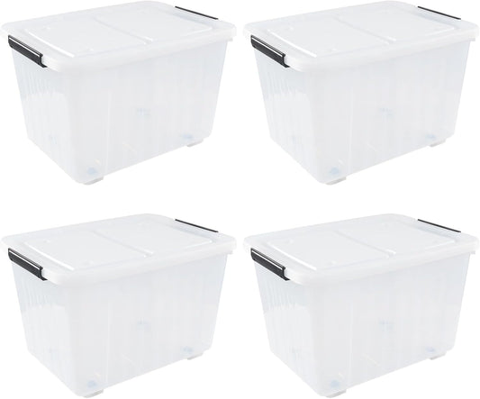 4-Pack 42 L Clear Plastic Storage Container Bin with Lids and Latch Buckle, Clear Storage Latch Box/Bin with Wheels