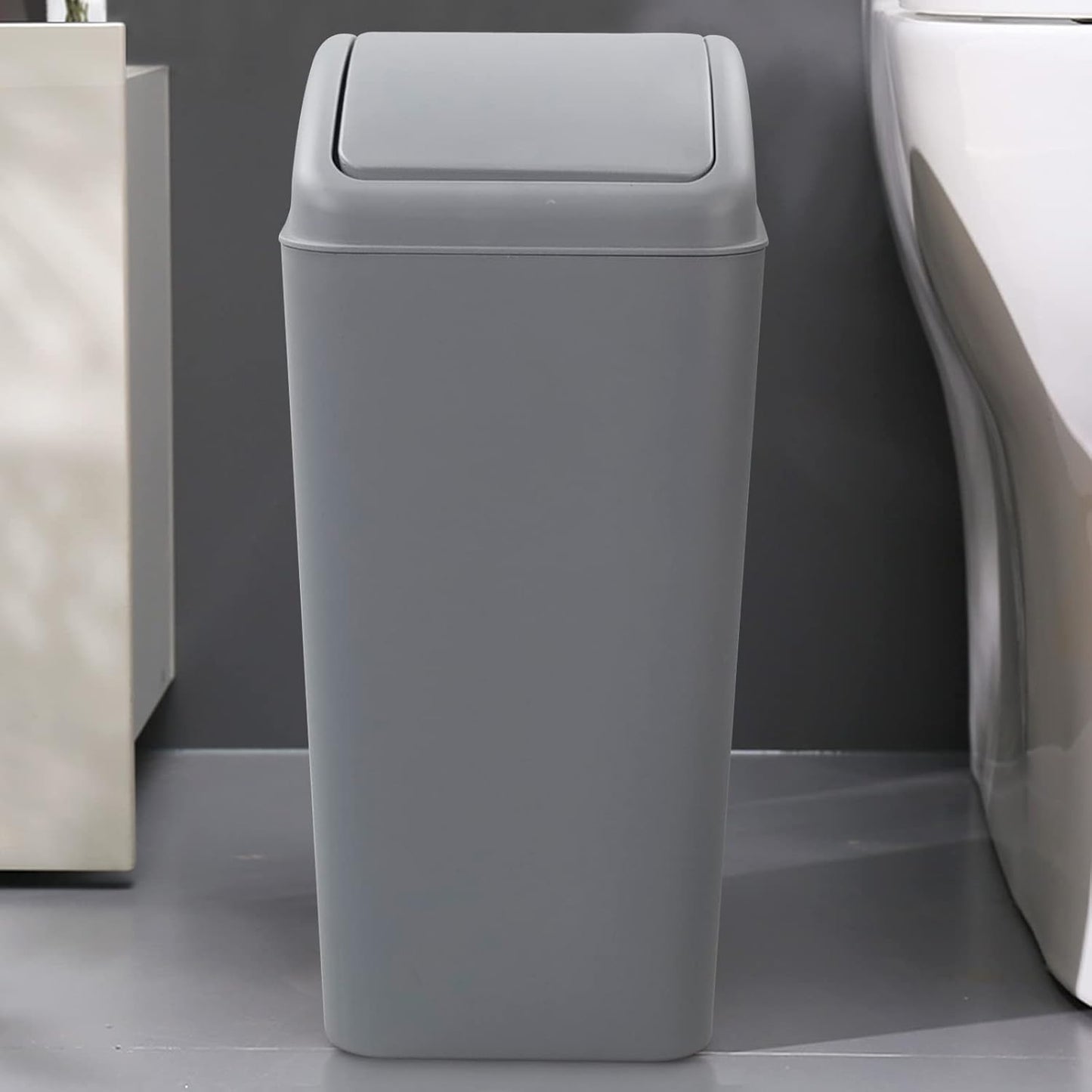 4.2 Gallon Plastic Swing Top Trash Can with Lid, Covered Swing Top Waste Basket, Gray