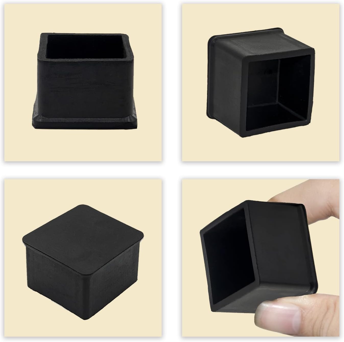 Flyshop Non-Slip Thick Rubber Leg Tips Floor Protectors Square Chair Leg Caps 20pcs, Black, 35 mm x 35 mm, 1-3/8" x 1-3/8"