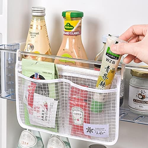 3PCS Refrigerator Door Organizer Set, Fridge Hanging Mesh Bag for Kitchen Storage Bag, Household Sundries Sorting Bag Used to Refrigerator Side Door, Only for Small Objects Containers (White)
