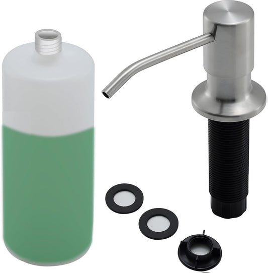 Built in Soap Dispenser for Kitchen Sink, Stainless Steel Brushed Nickel Countertop Pump Head, Dish Soap Hand Lotion Dispenser with Refillable 16.9oz Bottle