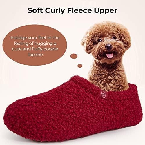 HomeTop Women's Fuzzy Curly Fur Memory Foam Loafer Slippers with Polar Fleece Lining