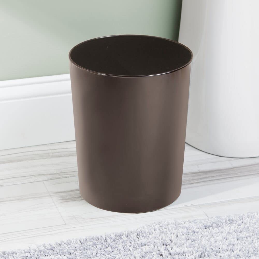 mDesign Round Metal Small 1.7 Gallon Recycle Trash Can Wastebasket, Garbage Container Bin for Bathrooms, Kitchen, Bedroom, Home Office - Durable Stainless Steel - Mirri Collection - Bronze