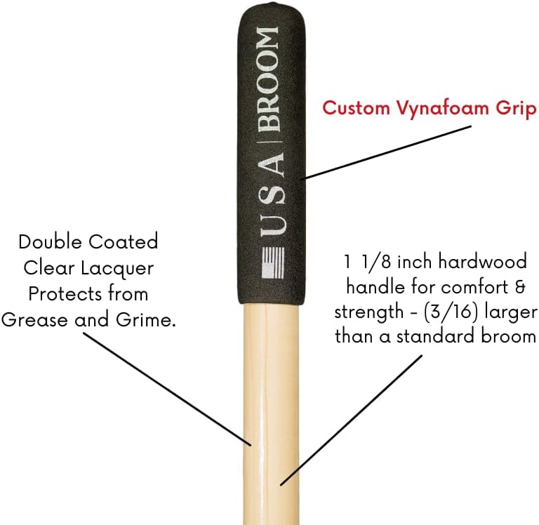 36" Soft/Fine Sweep Indoor Push Broom with 60" Handle. Ideal for Epoxy & Polished Floors. Durable American Made Steel Brackets-All Stainless Steel Hardware. No Plastic. 100% Made in The USA.