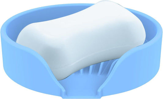 Self Draining Soap Dish, Silicone Suction Cup Soap Holder Tray Savers Container Sponge Holder for Bar Bathroom Shower Kitchen Sink, Can Extend Soap Life (1, Sky)