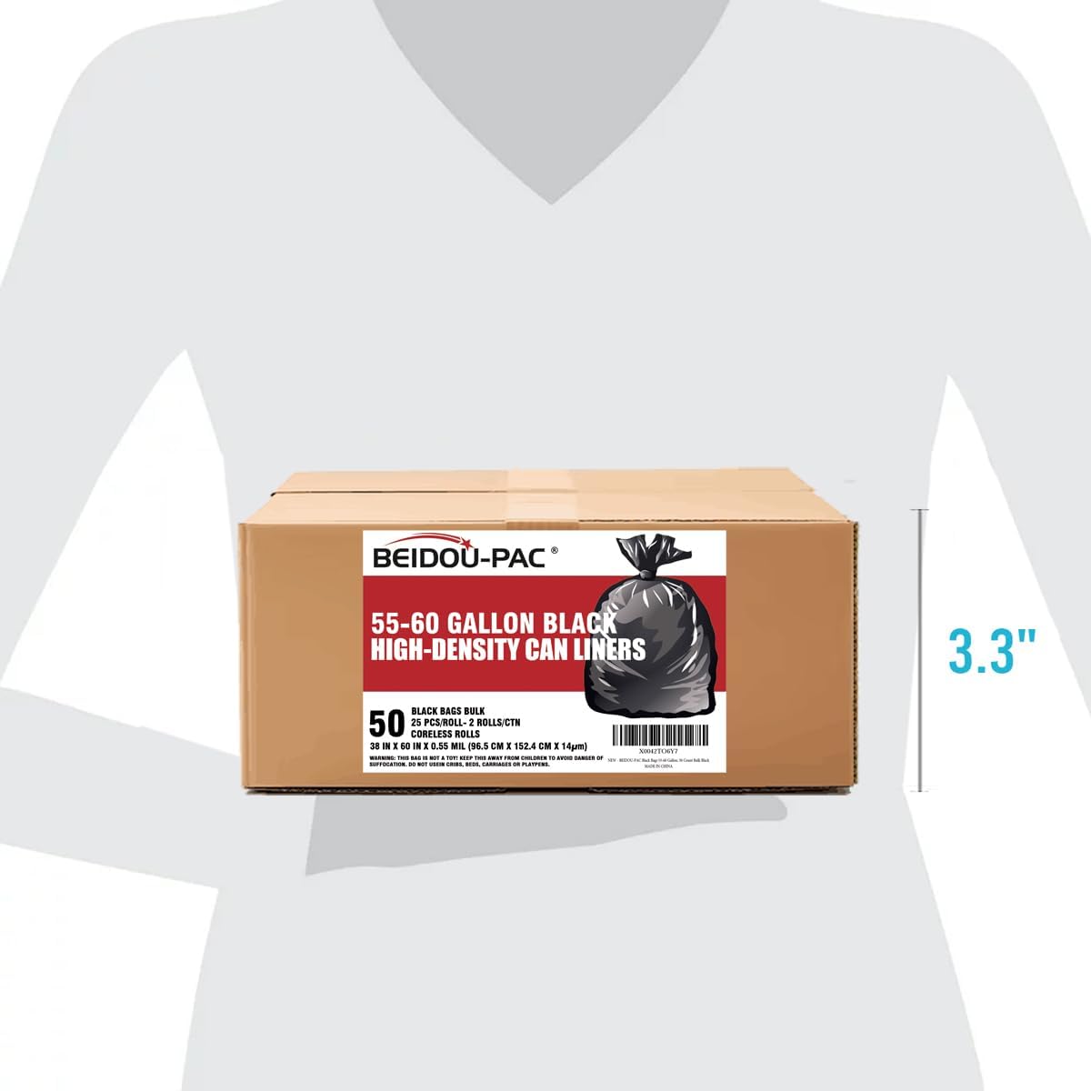 55-60 Gallon Trash Bags, 50 Count Bulk, Black Heavy Duty Garbage bags, Multi-purpose Trash Can Bin Liners for home Commercial, Outdoor, Construction, Industrial, Lawn, Leaf