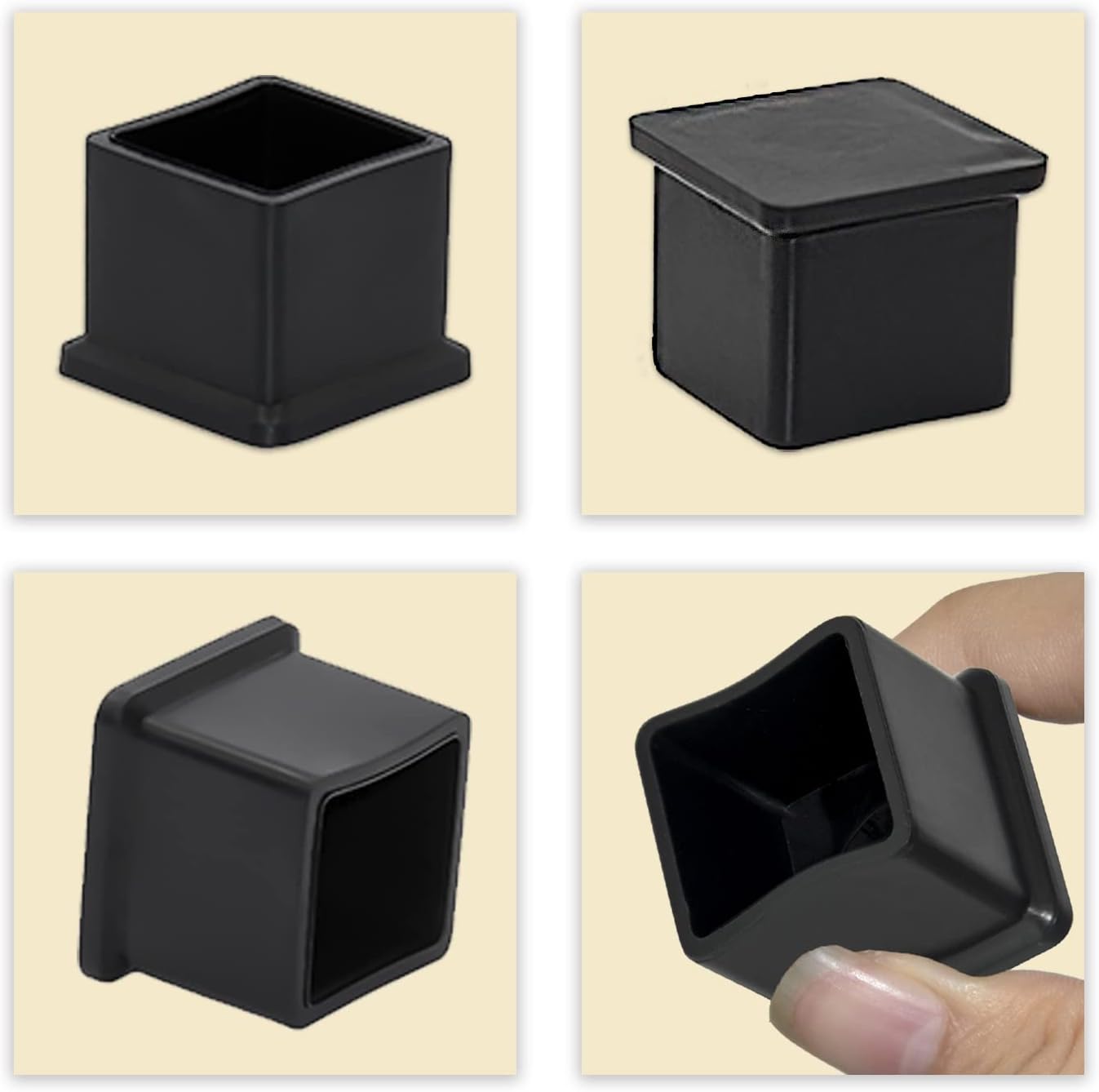 Flyshop Flexible PVC Patio Chair Table Leg Tips Caps Square Furniture Covers 25 x 25 mm, 1" x 1", Black, 20PCS