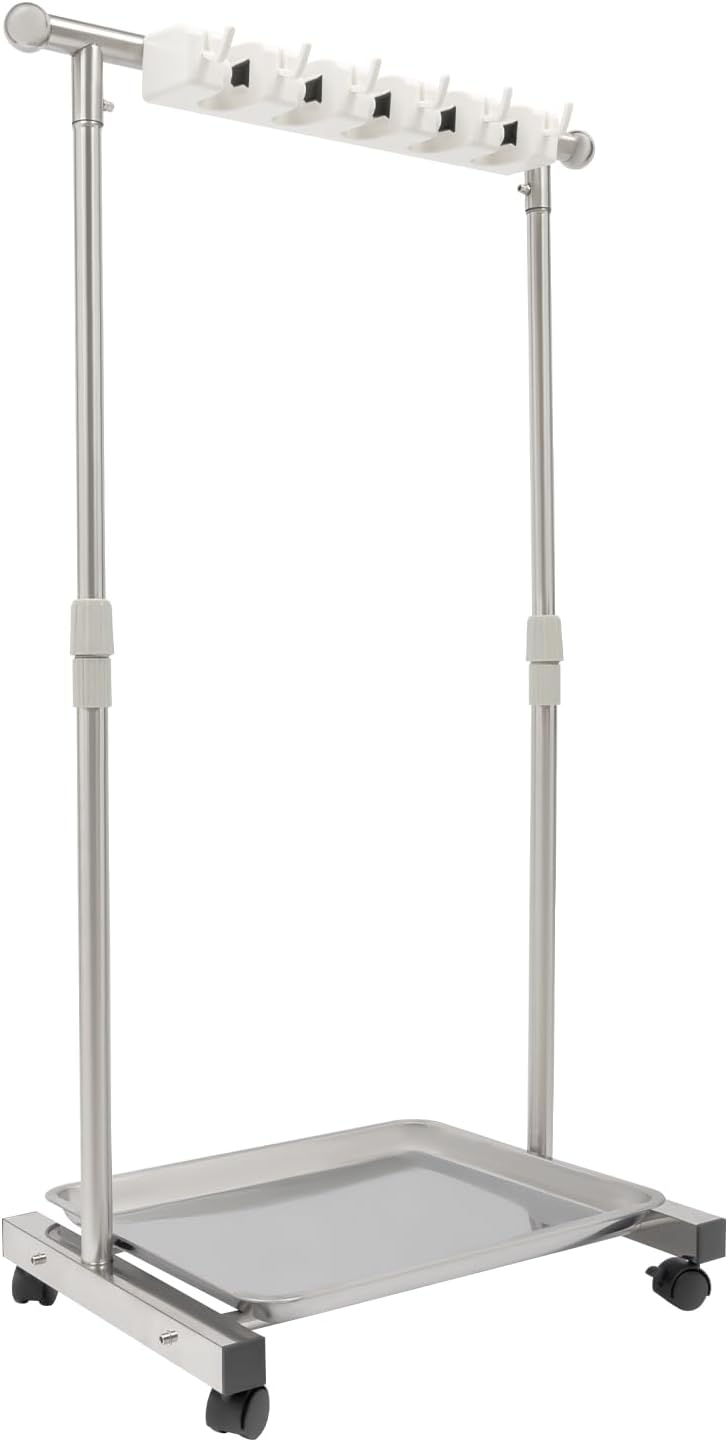 Broom Mop Holder, Movable Put Wet Mops Broom Floor Standing Cleaning Tool Rack 6 Hook and 5 Slots, Stainless Steel Cleaning Supplies Organizer for Home Schools Hospitals Factories Hotels Restaurant