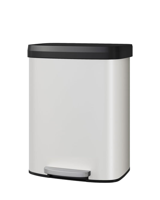 Garvee 16 Gallon / 60 Liter Metal Trash Can with Lid, Large Garbage Can for Kitchen, Rustproof Step-on Kitchen Metal Trash Bin with Liner Rim, Rear Handle, Soft Close Plastic Lid, White