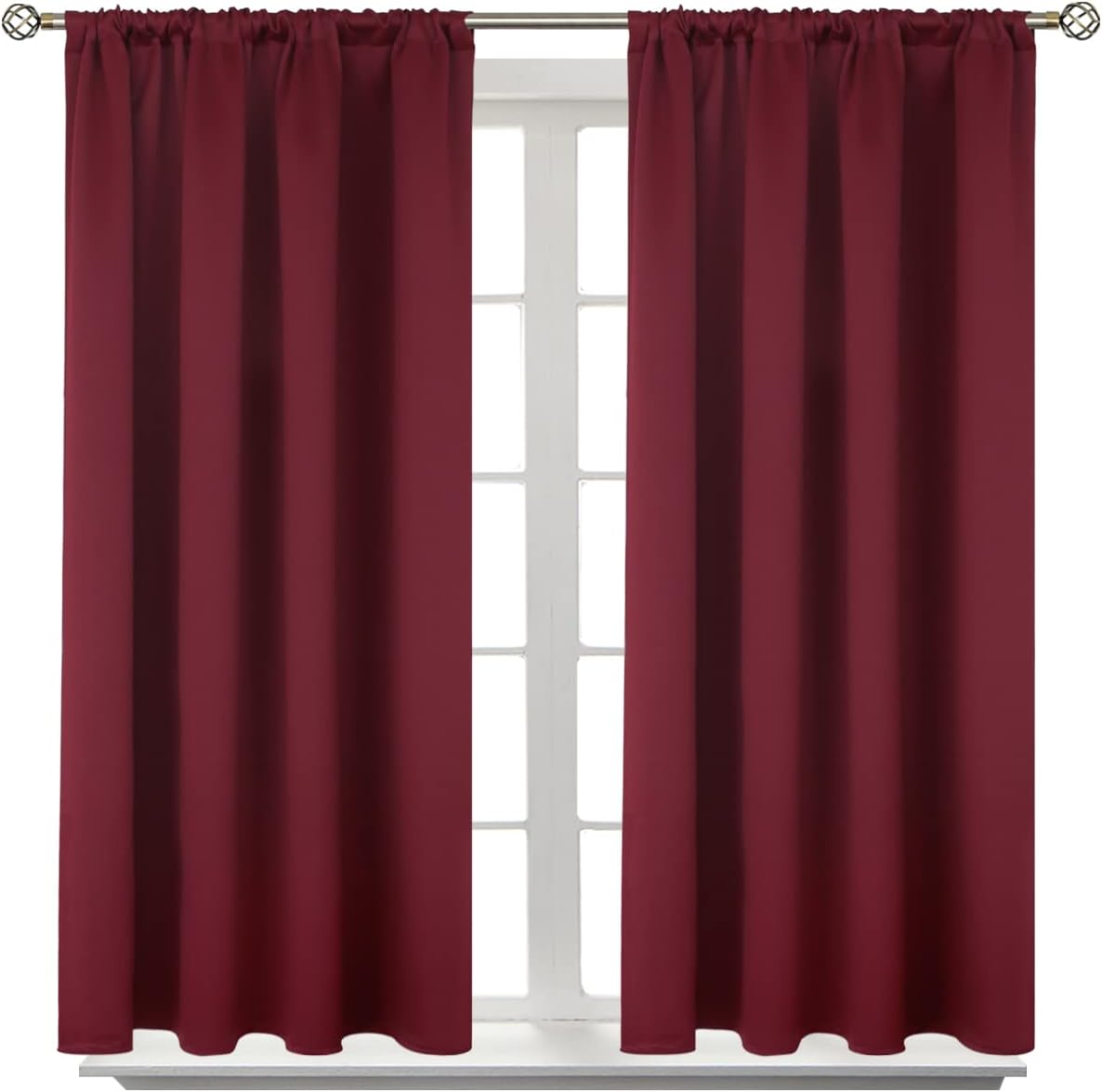BGment Burgundy Blackout Curtains 54 Inch Long for Bedroom - Rod Pocket Thermal Insulated Room Darkening Window Drapes for Basement Kitchen Bathroom Cafe, 42 x 54 Inch, 2 Panels