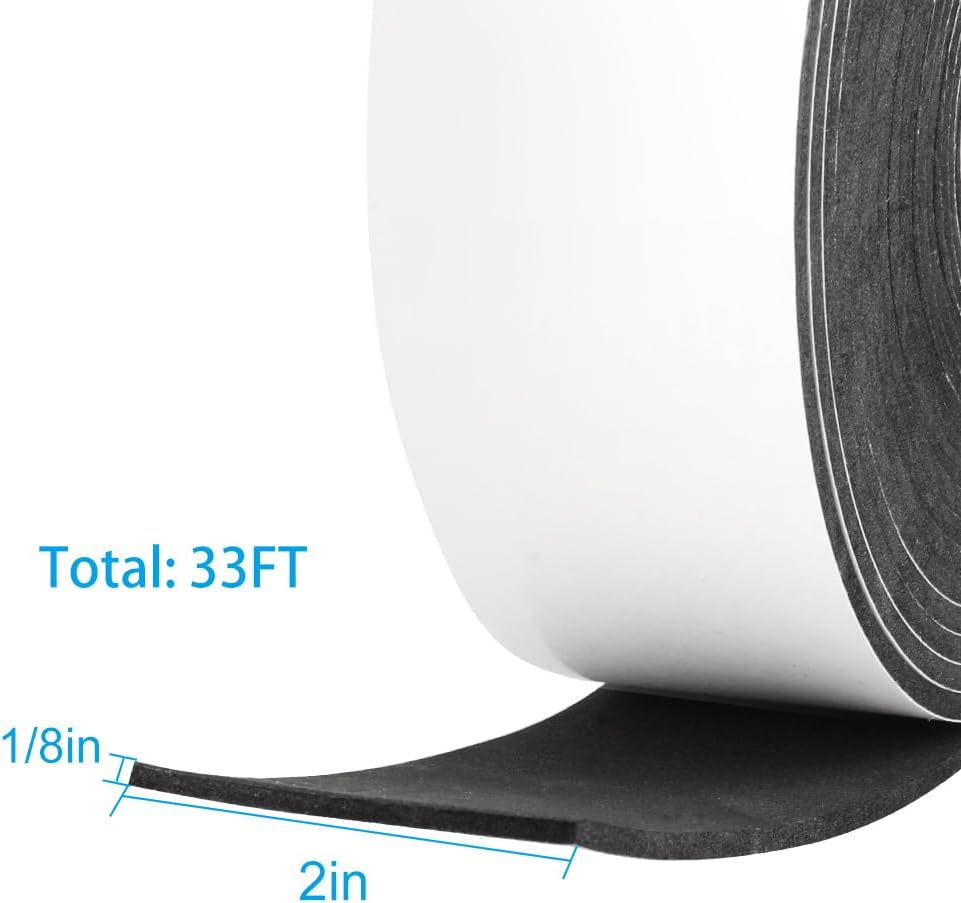 High Density Foam Tape,2 Inch Wide x 1/8 Inch Thick Door Insulation Tape,Adhesive Weather Stripping for Doors Window,Foam Seal Proofing Tape,33 Feet Long