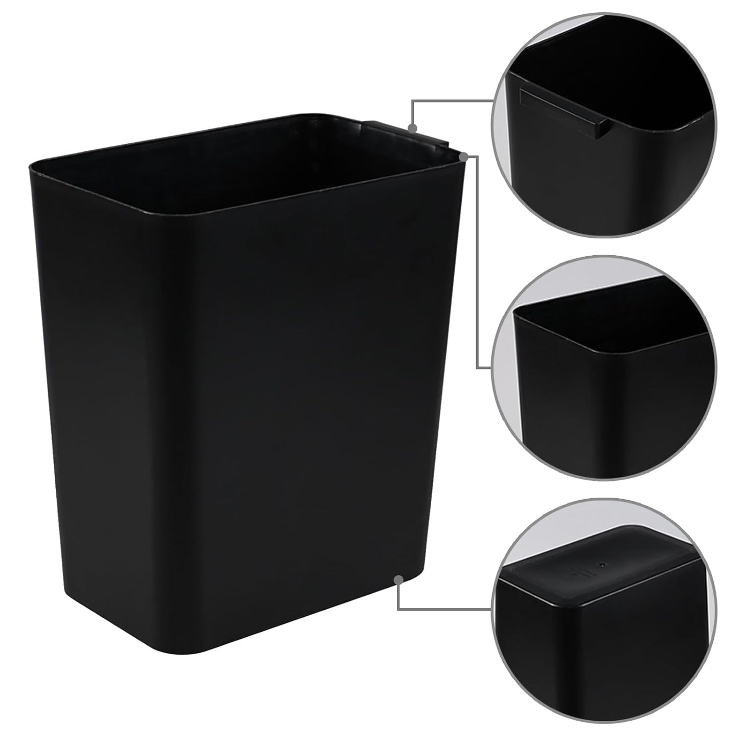 3-Pack 4.5 Gallon Plastic Small Trash Can Wastebasket, Black Garbage Container Basket