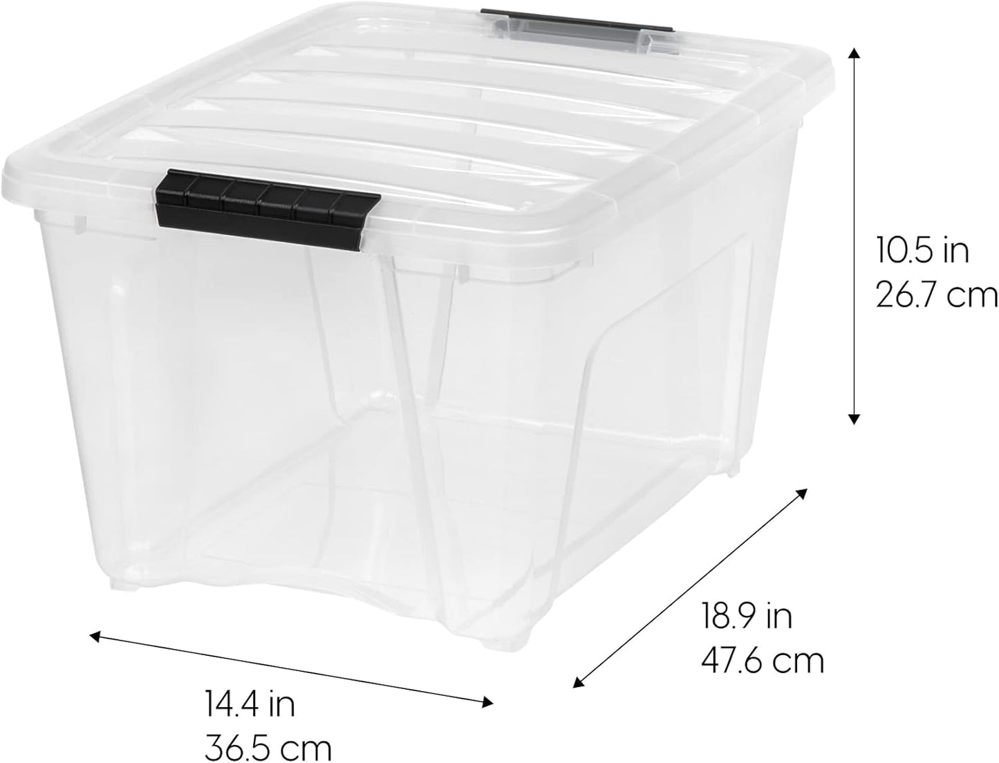 IRIS USA 32 Qt Stackable Plastic Storage Bins with Lids, 6 Pack - BPA-Free, Made in USA - See-Through Organizing Solution, Latches, Durable Nestable Containers, Secure Pull Handle - Clear