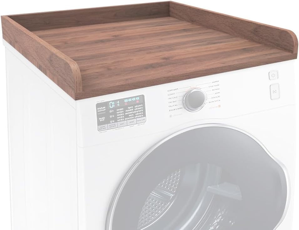 Washer Dryer Countertop Only,Edge Rails-27.5" Depth*27.5" Width Laundry Room Organization,High-Adhesion Non-Slip Protective Layer,with Edge Rails (Walnut)