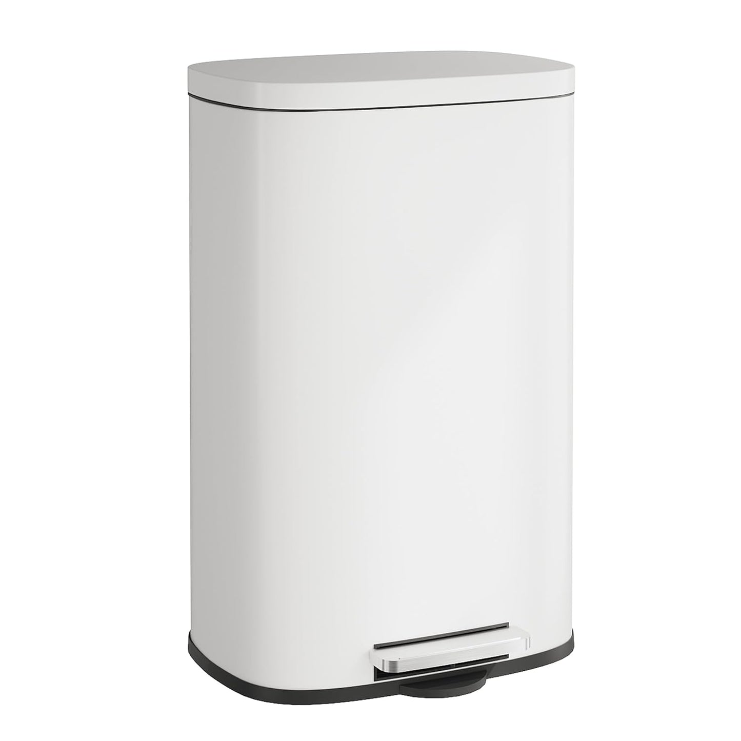 WLIVE 13 Gallon Stainless Steel Trash Can with Inner Bucket, Kitchen Garbage Can with Lid, 50L Soft Close Step Trash Can with Metal Foot for Home, Kitchen, Laundry Room, Office, White