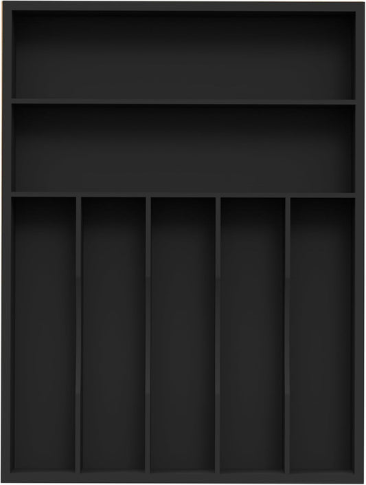 Sliverware Organizer, Bamboo Kitchen Drawer Organizer, Flatware Organizer Tray Holder for Sliverware, Utensil & Cutlery (7 Slots, Black)