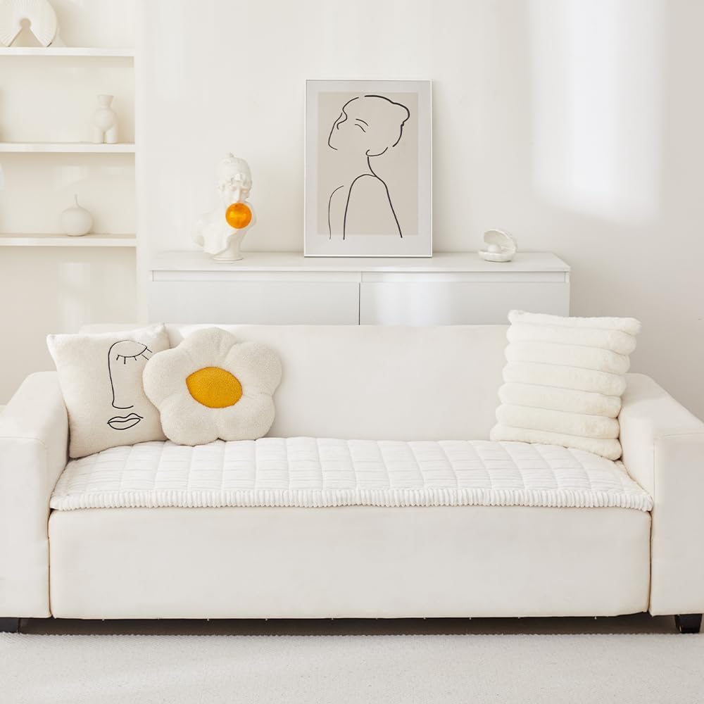 Couch Cover for Dogs Washable, Fuzzy Pet Couch Covers for 2 Cushion Sofa Pet Friendly, Non Slip Sofa Cover (White, 23.6" x 47"/60 x 120cm)