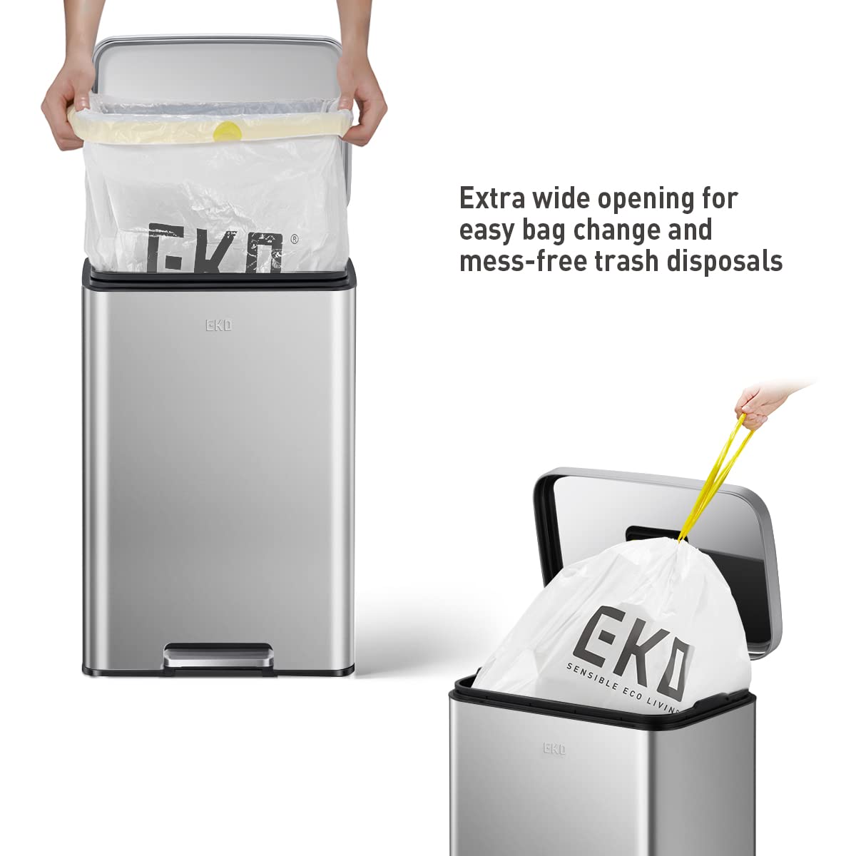EKO Madison Matte Stainless 50 Liter/13.2 Gallon Step Trash Can w/Inner Liner - Fingerprint Resistant Finish