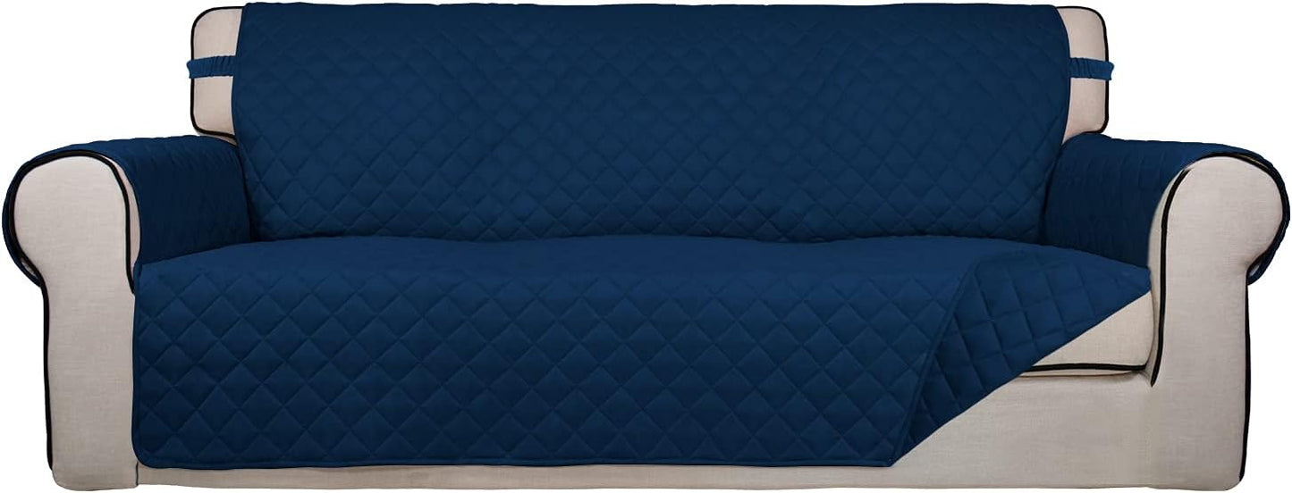 PureFit Reversible Quilted Sofa Cover, Water Resistant Slipcover Furniture Protector, Washable Couch Cover with Non Slip Foam and Elastic Straps for Kids, Pets (X Large, Navy/Navy)