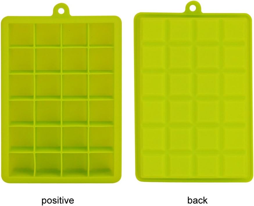 Ice Cube Tray, Silicone Square Ice Trays Easy Release Stackable Ice Cube Mold with Removable Lid, 24 Cavity (2 Pack, Green)