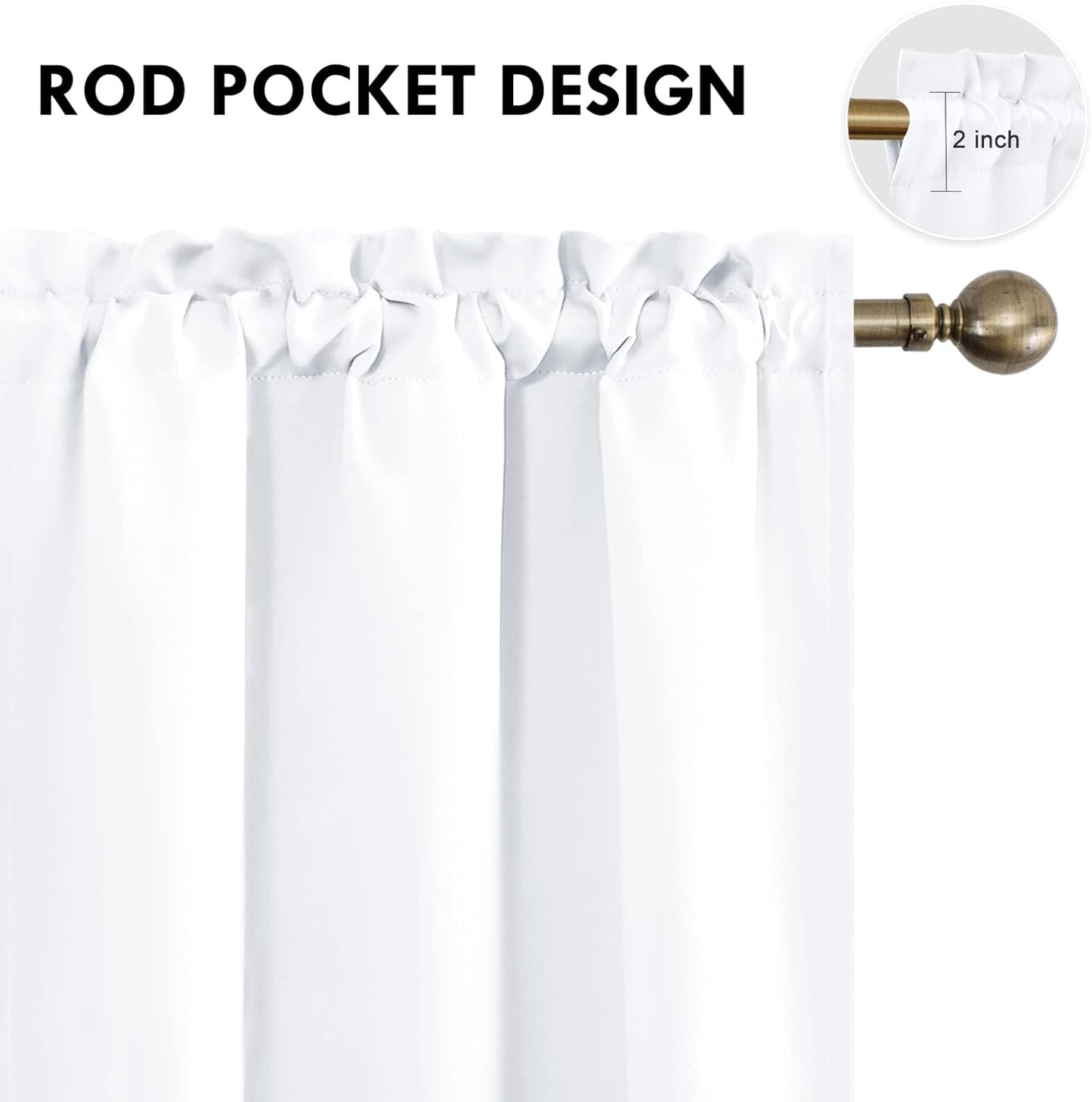 DWCN White Curtains for Living Room Thermal Insulated, 50% Light Blocking Curtains for Bedroom, Dining Room Window, W 38x L 84 Inch, Set of 2 Rod Pocket Curtain Panels