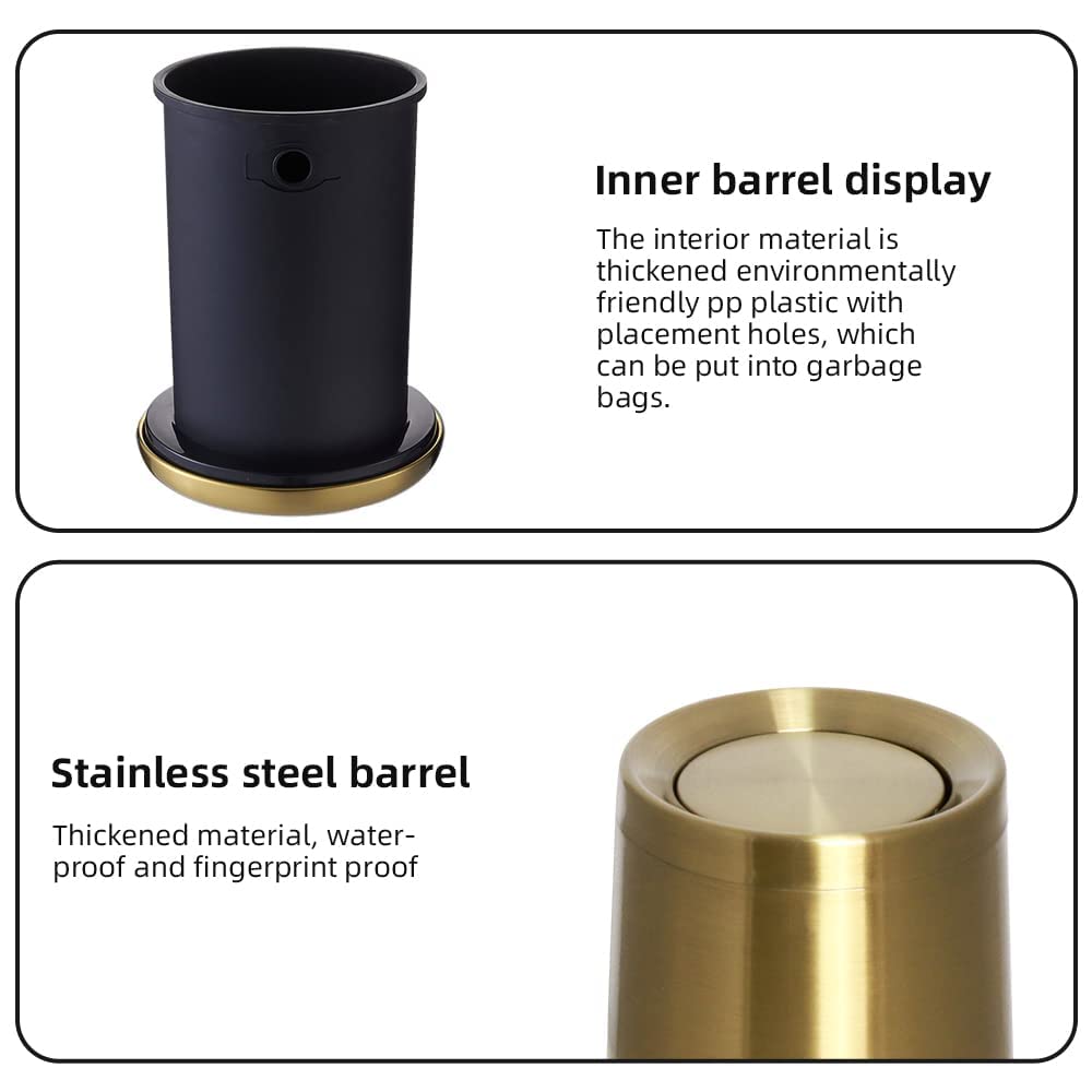 10 L/3 Gallen,Gold Small Trash Can for Bathroom,Brushed Stainless Steel Garbage Can with Flipping Lid,for Bathroom,Living Room,Bedroom,Hotel,Conference Room(Gold)