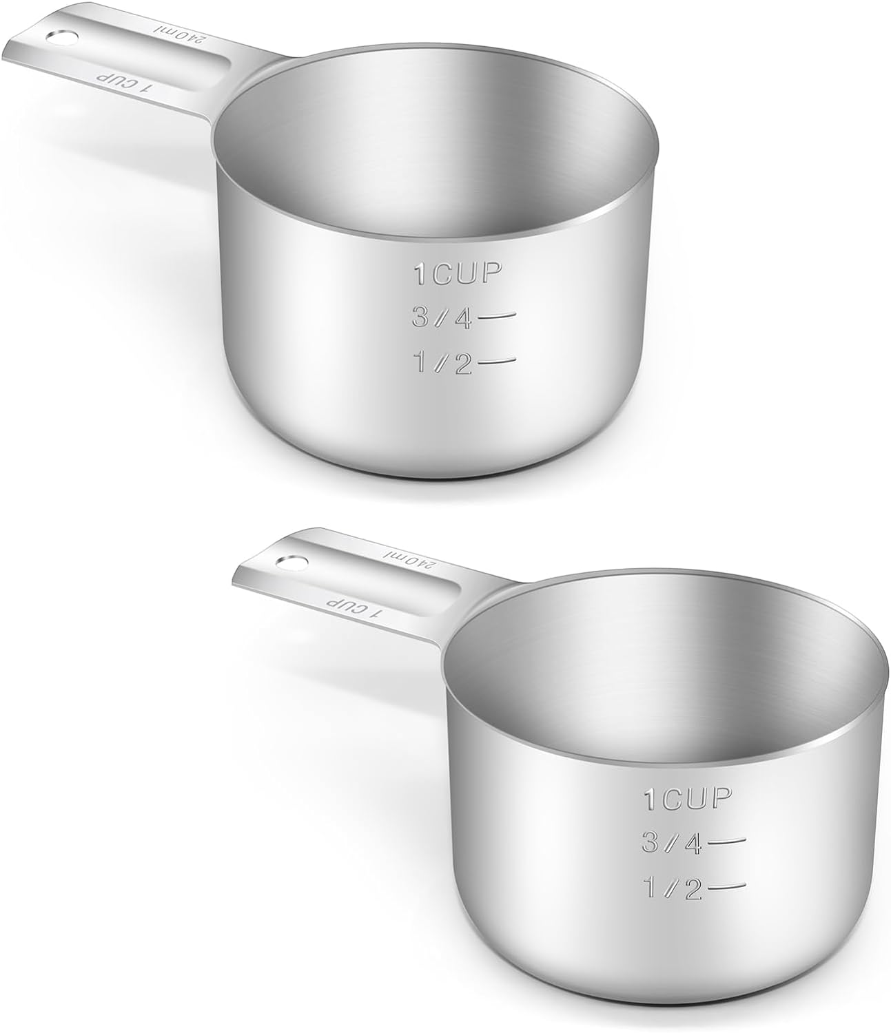 2PCS 1Cup (240ml, 8oz) Single Measuring Cup, Stainless Steel Measure Scoop, Metric and US Measurement, Dishwasher Safe