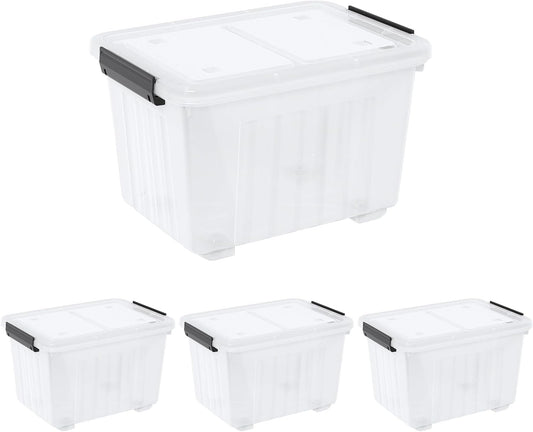 Kiddream 50 Quarts Clear Plastic Latching Boxes with Wheels, Large Storage Bins with Lids Set of 4